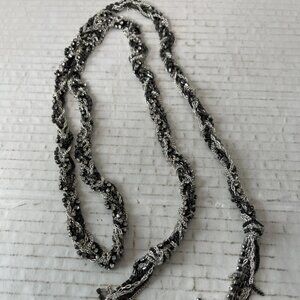 Stella & Dot Adrienne Lariat Statement Necklace — Black & Silver Braided Chain